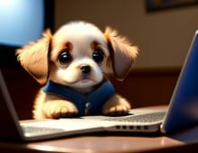 Puppy sitting at a laptop computer writing a project management plan - My Project Management Lessons
