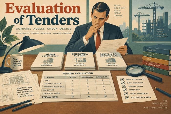 Businessman evaluating tenders for project management and construction. Evaluation of Tenders - myprojectlessons.com