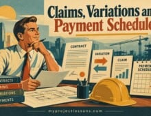 Claims, Variations and Payment Schedules: Get the Timing Right Illustration of claims, variations, and payment schedules in project management. - myprojectlessons.com