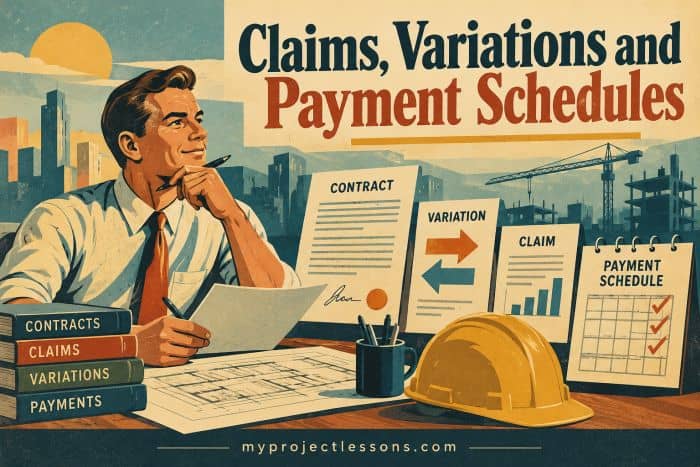 Illustration of claims, variations, and payment schedules in project management. - myprojectlessons.com