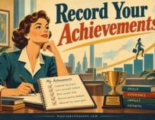 Record Your Achievements Vintage-style poster encouraging recording achievements for career growth. Record Your Achievements - myprojectlessons.com